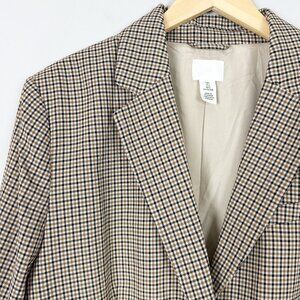 H&M Black & Brown Plaid Relaxed Blazer Jacket Career Fall Classic Size Large Wom